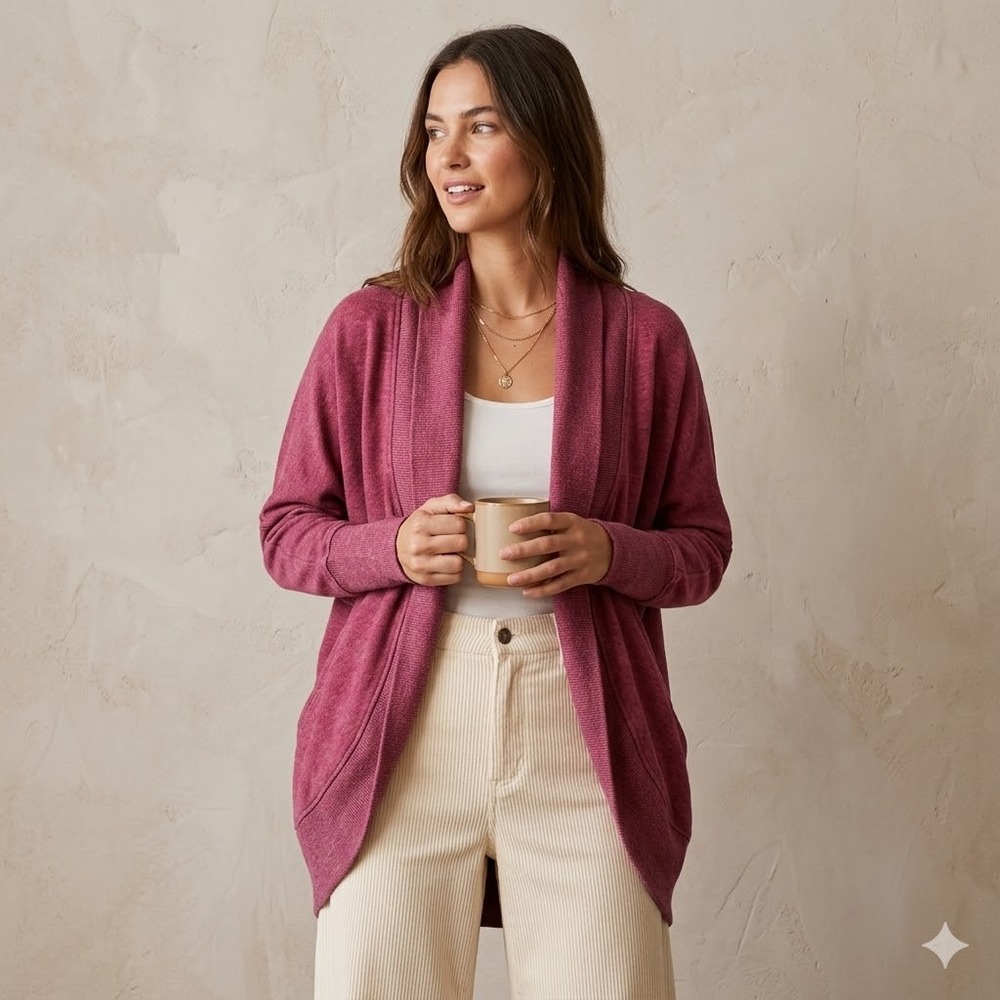 Bluenotes Cocoon Cardigan Womens Small Burgundy Heather Open Front Shawl Collar